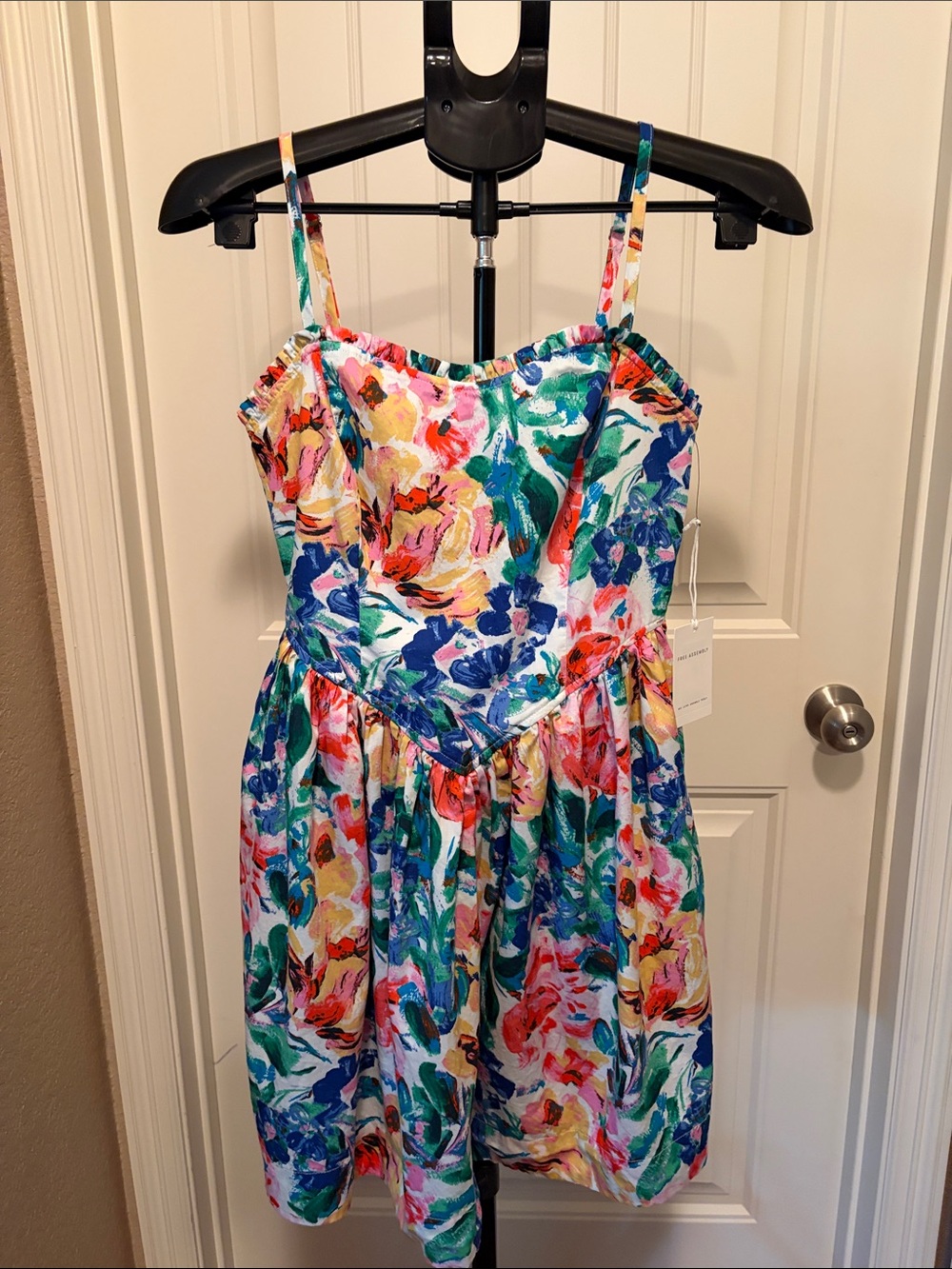 Free Assembly Floral Sundress with Smocked Bodice - Painted Blue Floral Peony